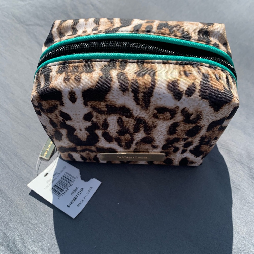 Tartan Twine Leopard Cosmetic Bag with Tags